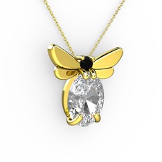 Elisa Kelebek Kolye - Swarovski ve siyah zirkon 14 ayar altın kolye (40 cm gümüş rolo zincir) #165sj13