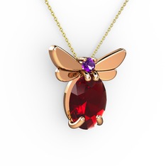 Garnet ve ametist 8 ayar rose altın kolye (40 cm altın rolo zincir)