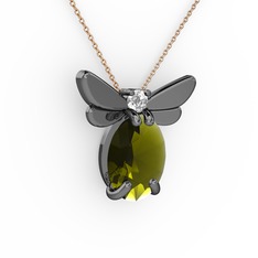 Elisa Kelebek Kolye - Peridot ve swarovski 925 ayar siyah rodyum kaplama gümüş kolye (40 cm gümüş rolo zincir) #1677ga4