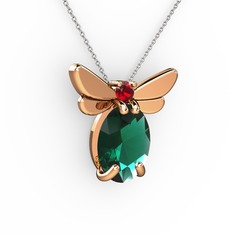 Elisa Kelebek Kolye - Yeşil kuvars ve garnet 14 ayar rose altın kolye (40 cm beyaz altın rolo zincir) #16f9tba