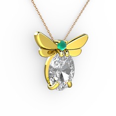 Swarovski ve kök zümrüt 14 ayar altın kolye (40 cm gümüş rolo zincir)