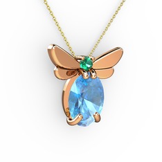 Elisa Kelebek Kolye - Akuamarin ve yeşil kuvars 14 ayar rose altın kolye (40 cm gümüş rolo zincir) #16xkyan