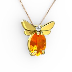 Elisa Kelebek Kolye - Sitrin ve pırlanta 8 ayar altın kolye (0.24 karat, 40 cm rose altın rolo zincir) #18epy07