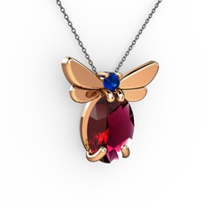 Elisa Kelebek Kolye - Rodolit garnet ve lab safir 14 ayar rose altın kolye (40 cm gümüş rolo zincir) #18krjda