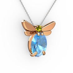 Akuamarin ve peridot 8 ayar rose altın kolye (40 cm beyaz altın rolo zincir)