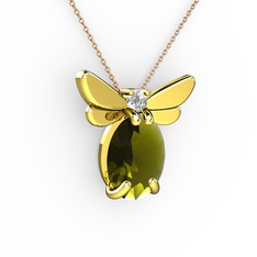 Elisa Kelebek Kolye - Peridot ve pırlanta 8 ayar altın kolye (0.24 karat, 40 cm rose altın rolo zincir) #18ztfbc