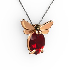 Garnet ve dumanlı kuvars 14 ayar rose altın kolye (40 cm gümüş rolo zincir)