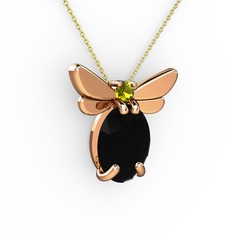 Elisa Kelebek Kolye - Siyah zirkon ve peridot 8 ayar rose altın kolye (40 cm gümüş rolo zincir) #19ab10p