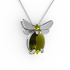 Elisa Kelebek Kolye - Peridot 18 ayar beyaz altın kolye (40 cm gümüş rolo zincir) #19u8uut