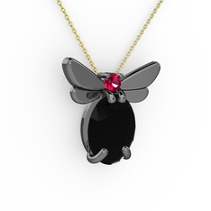 Elisa Kelebek Kolye - Siyah zirkon ve rodolit garnet 925 ayar siyah rodyum kaplama gümüş kolye (40 cm altın rolo zincir) #19zz2vq