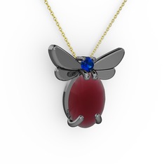 Elisa Kelebek Kolye - Kök yakut ve lab safir 925 ayar siyah rodyum kaplama gümüş kolye (40 cm altın rolo zincir) #1a1c9az