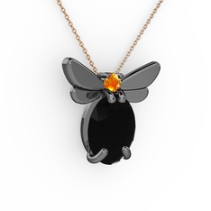 Elisa Kelebek Kolye - Siyah zirkon ve sitrin 925 ayar siyah rodyum kaplama gümüş kolye (40 cm gümüş rolo zincir) #1ac7bjz