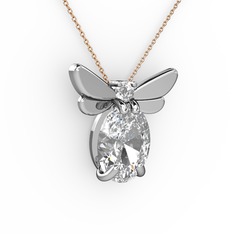 Elisa Kelebek Kolye - Swarovski ve pırlanta 14 ayar beyaz altın kolye (0.24 karat, 40 cm rose altın rolo zincir) #1b5jgmh
