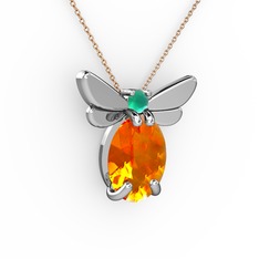 Elisa Kelebek Kolye - Sitrin ve kök zümrüt 18 ayar beyaz altın kolye (40 cm rose altın rolo zincir) #1bapso7