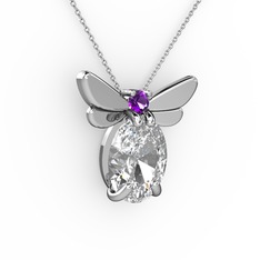 Elisa Kelebek Kolye - Swarovski ve ametist 18 ayar beyaz altın kolye (40 cm beyaz altın rolo zincir) #1c4x57u