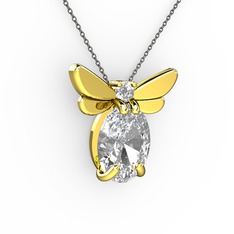 Swarovski ve pırlanta 18 ayar altın kolye (0.24 karat, 40 cm gümüş rolo zincir)