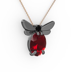 Garnet ve siyah zirkon 925 ayar siyah rodyum kaplama gümüş kolye (40 cm gümüş rolo zincir)