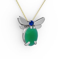 Elisa Kelebek Kolye - Kök zümrüt ve lab safir 8 ayar beyaz altın kolye (40 cm gümüş rolo zincir) #1ci6nrc