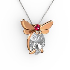 Beyaz zirkon ve rodolit garnet 8 ayar rose altın kolye (40 cm beyaz altın rolo zincir)