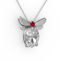 Elisa Kelebek Kolye - Beyaz zirkon ve garnet 925 ayar gümüş kolye (40 cm beyaz altın rolo zincir) #1d8ng82