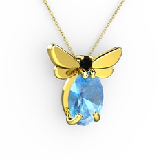 Elisa Kelebek Kolye - Akuamarin ve siyah zirkon 8 ayar altın kolye (40 cm altın rolo zincir) #1dqi5p0