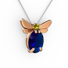 Lab safir ve peridot 8 ayar rose altın kolye (40 cm beyaz altın rolo zincir)