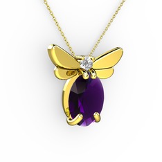 Ametist ve swarovski 14 ayar altın kolye (40 cm altın rolo zincir)