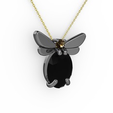 Elisa Kelebek Kolye - Siyah zirkon ve dumanlı kuvars 925 ayar siyah rodyum kaplama gümüş kolye (40 cm altın rolo zincir) #1ee67a2
