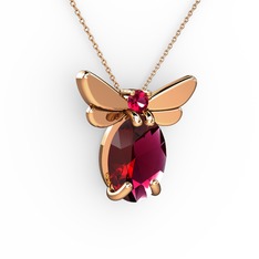 Elisa Kelebek Kolye - Rodolit garnet 14 ayar rose altın kolye (40 cm rose altın rolo zincir) #1evmu2a