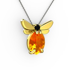 Elisa Kelebek Kolye - Sitrin ve siyah zirkon 14 ayar altın kolye (40 cm gümüş rolo zincir) #1fuiod1