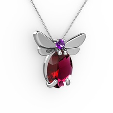Rodolit garnet ve ametist 14 ayar beyaz altın kolye (40 cm beyaz altın rolo zincir)