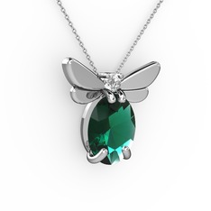 Elisa Kelebek Kolye - Yeşil kuvars ve swarovski 14 ayar beyaz altın kolye (40 cm beyaz altın rolo zincir) #1fx9ped