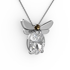 Elisa Kelebek Kolye - Swarovski ve dumanlı kuvars 8 ayar beyaz altın kolye (40 cm gümüş rolo zincir) #1g1gcyq