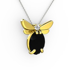 Elisa Kelebek Kolye - Siyah zirkon ve swarovski 18 ayar altın kolye (40 cm beyaz altın rolo zincir) #1gagtrn
