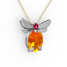 Elisa Kelebek Kolye - Sitrin ve rodolit garnet 14 ayar beyaz altın kolye (40 cm altın rolo zincir) #1gkhaa2