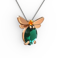 Elisa Kelebek Kolye - Yeşil kuvars ve sitrin 14 ayar rose altın kolye (40 cm gümüş rolo zincir) #1gszzm0