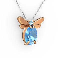 Elisa Kelebek Kolye - Akuamarin 925 ayar rose altın kaplama gümüş kolye (40 cm gümüş rolo zincir) #1guo3cx