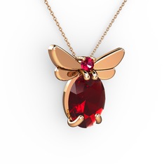Elisa Kelebek Kolye - Garnet ve rodolit garnet 14 ayar rose altın kolye (40 cm rose altın rolo zincir) #1h32xtx