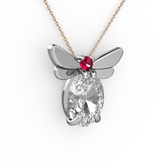 Elisa Kelebek Kolye - Beyaz zirkon ve rodolit garnet 925 ayar gümüş kolye (40 cm rose altın rolo zincir) #1hn5fsr