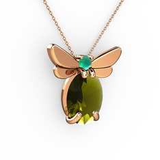 Elisa Kelebek Kolye - Peridot ve kök zümrüt 8 ayar rose altın kolye (40 cm rose altın rolo zincir) #1hx7kdu