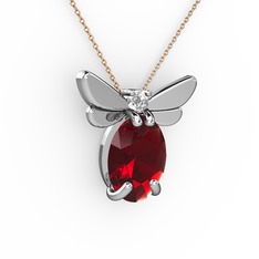 Elisa Kelebek Kolye - Garnet ve beyaz zirkon 14 ayar beyaz altın kolye (40 cm rose altın rolo zincir) #1idubcv