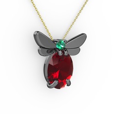 Elisa Kelebek Kolye - Garnet ve yeşil kuvars 925 ayar siyah rodyum kaplama gümüş kolye (40 cm gümüş rolo zincir) #1imclmi