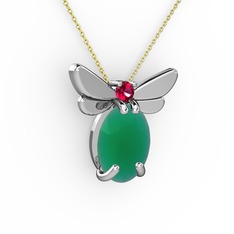 Elisa Kelebek Kolye - Kök zümrüt ve rodolit garnet 925 ayar gümüş kolye (40 cm altın rolo zincir) #1imu66r