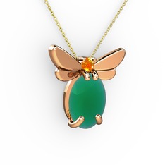 Elisa Kelebek Kolye - Kök zümrüt ve sitrin 8 ayar rose altın kolye (40 cm altın rolo zincir) #1iratz8