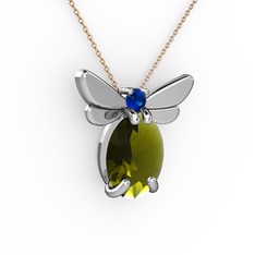 Elisa Kelebek Kolye - Peridot ve lab safir 18 ayar beyaz altın kolye (40 cm rose altın rolo zincir) #1j2eq3u
