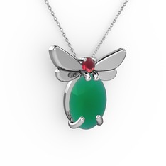 Kök zümrüt ve kök yakut 8 ayar beyaz altın kolye (40 cm beyaz altın rolo zincir)