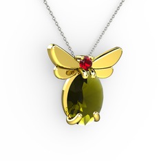 Elisa Kelebek Kolye - Peridot ve garnet 18 ayar altın kolye (40 cm beyaz altın rolo zincir) #1kdjb2p