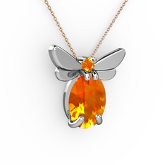 Elisa Kelebek Kolye - Sitrin 18 ayar beyaz altın kolye (40 cm rose altın rolo zincir) #1kdvr4y