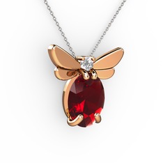Elisa Kelebek Kolye - Garnet ve pırlanta 8 ayar rose altın kolye (0.24 karat, 40 cm beyaz altın rolo zincir) #1l4jrrr