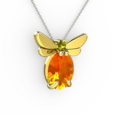 Elisa Kelebek Kolye - Sitrin ve peridot 14 ayar altın kolye (40 cm beyaz altın rolo zincir) #1l8ilxr